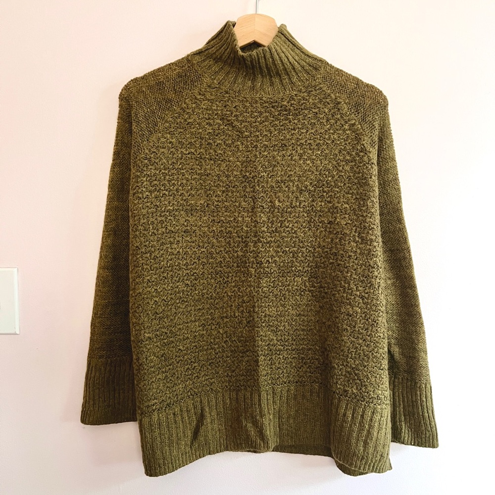 Olive Green Fuzzy Mock Neck Sweater